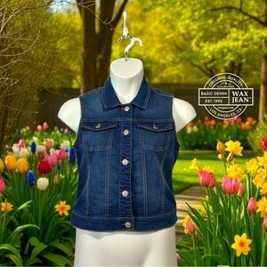 NEW, Wax Jean, Denim Vest, Size L, Perfect for Layering, Blue